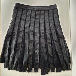 Marciano skirt, Black Vegan Leather  Lace Fringe Skirt,Gothic Glam Party outfit,